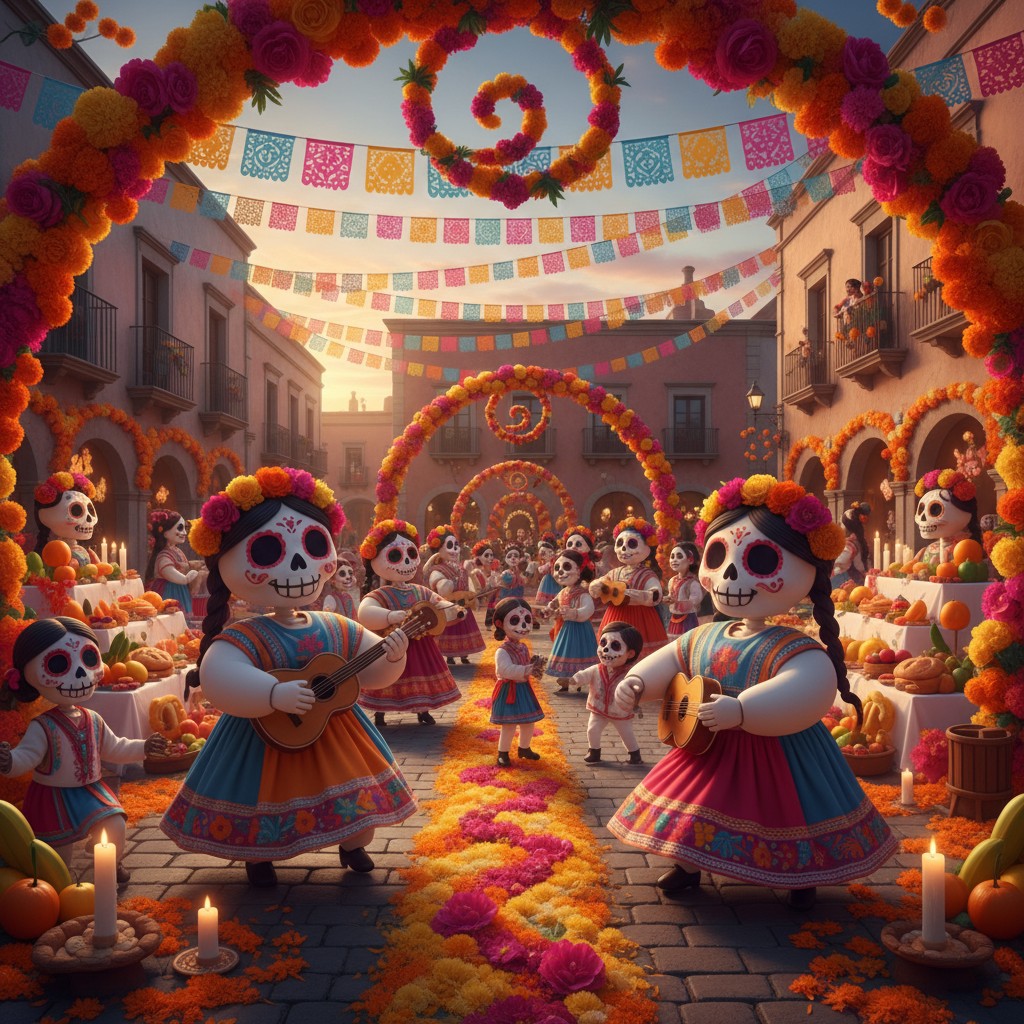 People celebrating the Mexican holiday known as "Día de Muertos", or "Day of the Dead"